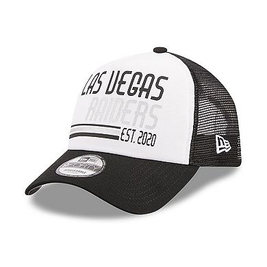 Men's New Era White/Black Las Vegas Raiders Stacked A-Frame Trucker 9FORTY Adjustable Hat