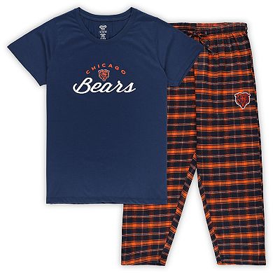 Women's Concepts Sport  Navy Chicago Bears Plus Size Badge T-Shirt & Flannel Pants Sleep Set