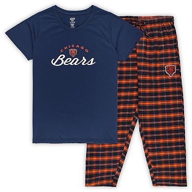 Women's Concepts Sport Navy Chicago Bears Plus Size Badge T-Shirt & Flannel Pants Sleep Set