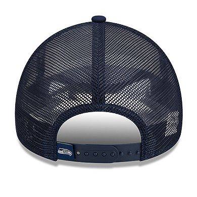 Men's New Era White/College Navy Seattle Seahawks Stacked A-Frame Trucker 9FORTY Adjustable Hat