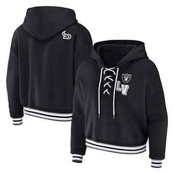 Women's WEAR by Erin Andrews Black Las Vegas Raiders Plus Size Lace-Up Pullover Hoodie