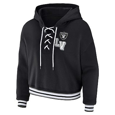 Women's WEAR by Erin Andrews Black Las Vegas Raiders Plus Size Lace-Up Pullover Hoodie