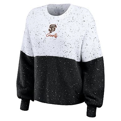 Women's WEAR by Erin Andrews White/Black San Francisco Giants Color Block Script Pullover Sweater