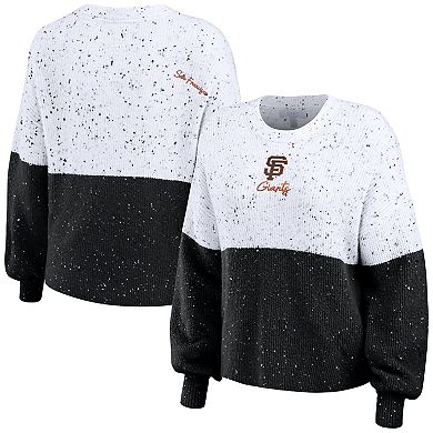 Women's WEAR by Erin Andrews White/Black San Francisco Giants Color Block Script Pullover Sweater