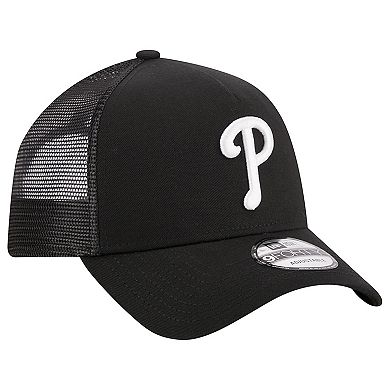 Men's New Era Black Philadelphia Phillies A-Frame 9FORTY Trucker Adjustable Hat