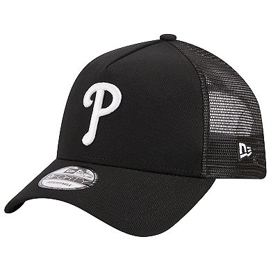 Men's New Era Black Philadelphia Phillies A-Frame 9FORTY Trucker Adjustable Hat