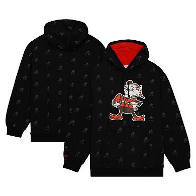 Men's Mitchell & Ness Black Cleveland Browns Allover Print Fleece Pullover Hoodie