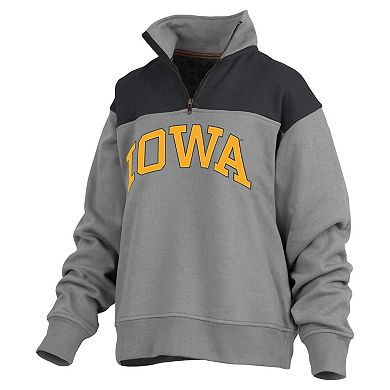 Women's Pressbox Gray Iowa Hawkeyes Avon Fleece Quarter-Zip Jacket