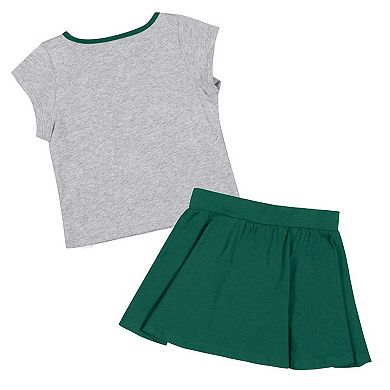 Girls Toddler Colosseum Heather Gray/Green Michigan State Spartans Two-Piece Minds For Molding T-Shirt & Skirt Set