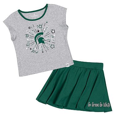 Girls Toddler Colosseum Heather Gray/Green Michigan State Spartans Two-Piece Minds For Molding T-Shirt & Skirt Set