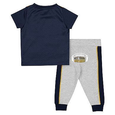 Infant Colosseum Navy/Heather Gray West Virginia Mountaineers Ka-Boot-It Jersey & Pants Set