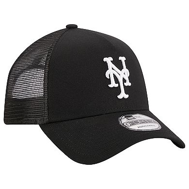 Men's New Era Black New York Mets A-Frame 9FORTY Trucker Adjustable Hat