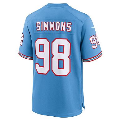 Men's Nike Jeffery Simmons Light Blue Tennessee Titans Oilers Throwback Alternate Game Player Jersey