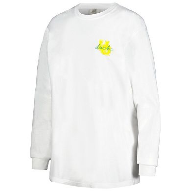 Women's White Oregon Ducks Hand-Drawn Stadium Comfort Colors Oversized Long Sleeve T-Shirt