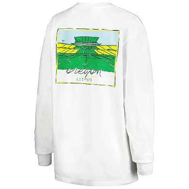 Women's White Oregon Ducks Hand-Drawn Stadium Comfort Colors Oversized Long Sleeve T-Shirt