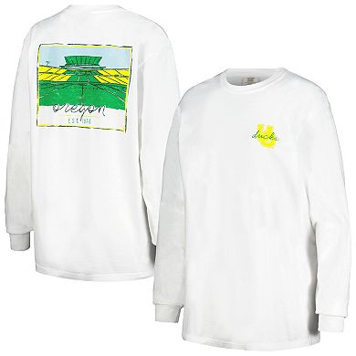 Women's White Oregon Ducks Hand-Drawn Stadium Comfort Colors Oversized Long Sleeve T-Shirt