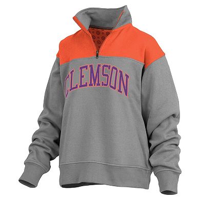 Women's Pressbox Gray Clemson Tigers Avon Fleece Quarter-Zip Jacket