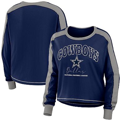 Women's WEAR by Erin Andrews Navy Dallas Cowboys Plus Size Color Block Raglan Long Sleeve T-Shirt