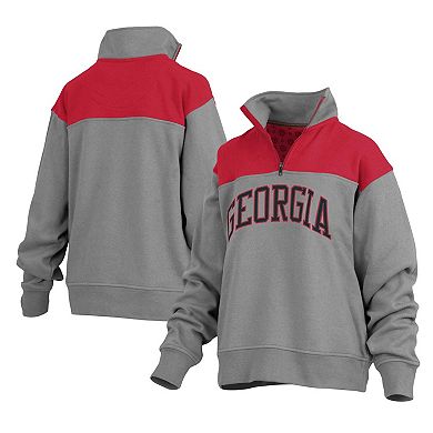 Women's Pressbox Gray Georgia Bulldogs Avon Fleece Quarter-Zip Jacket