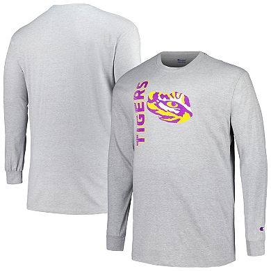 Men's Champion Heather Gray LSU Tigers Big & Tall Mascot Long Sleeve T-Shirt