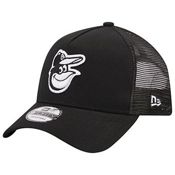 Men's New Era Black Baltimore Orioles A-Frame 9FORTY Trucker Adjustable Hat