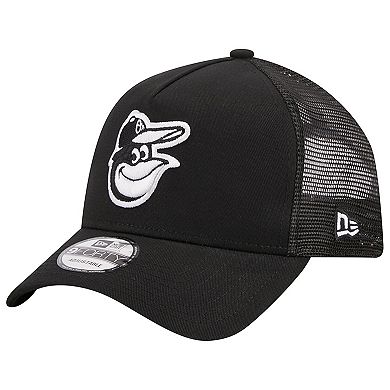Men's New Era Black Baltimore Orioles A-Frame 9FORTY Trucker Adjustable Hat