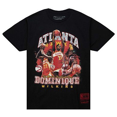 Men's Mitchell & Ness Dominique Wilkins Black Atlanta Hawks Hardwood Classics Bling Concert Player T-Shirt