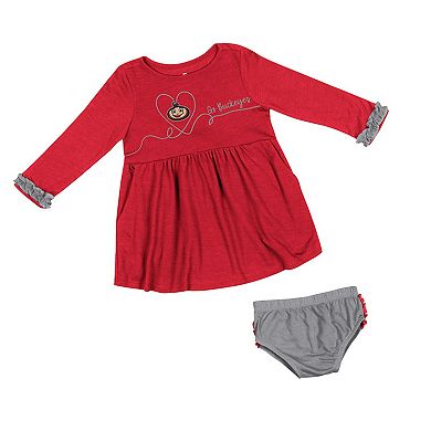 Girls Infant Colosseum  Scarlet Ohio State Buckeyes Miss Mullins Long Sleeve Dress & Bloomers Set
