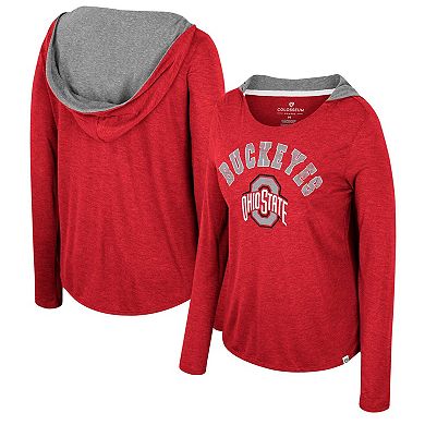 Women's Colosseum  Scarlet Ohio State Buckeyes Distressed Heather Long Sleeve Hoodie T-Shirt