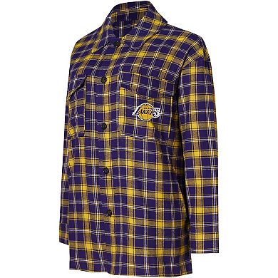 Women's College Concepts Purple/Gold Los Angeles Lakers Boyfriend Button-Up Nightshirt