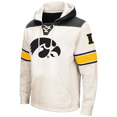 Men's Colosseum Cream Iowa Hawkeyes Big & Tall Hockey Lace-Up Pullover Hoodie