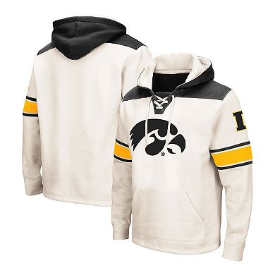 Men's Colosseum Cream Iowa Hawkeyes Big & Tall Hockey Lace-Up Pullover Hoodie