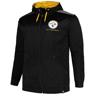 Men's Profile Black Pittsburgh Steelers Big & Tall Defender Full-Zip Hoodie