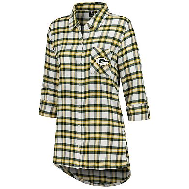 Women's Concepts Sport Green Green Bay Packers Sienna Plaid Full-Button Long Sleeve Nightshirt