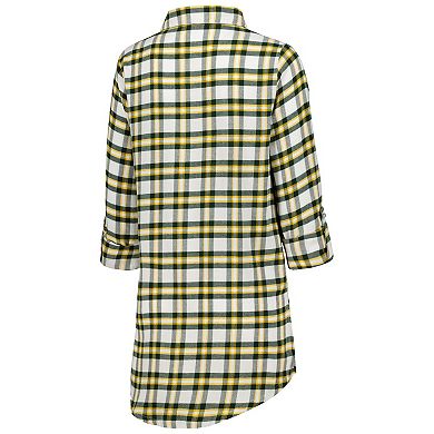 Women's Concepts Sport Green Green Bay Packers Sienna Plaid Full-Button Long Sleeve Nightshirt