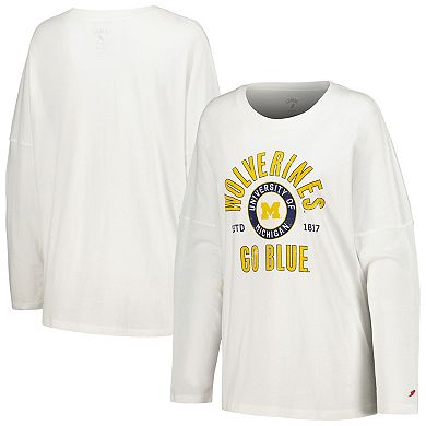Women's League Collegiate Wear White Michigan Wolverines Clothesline Oversized Long Sleeve T-Shirt