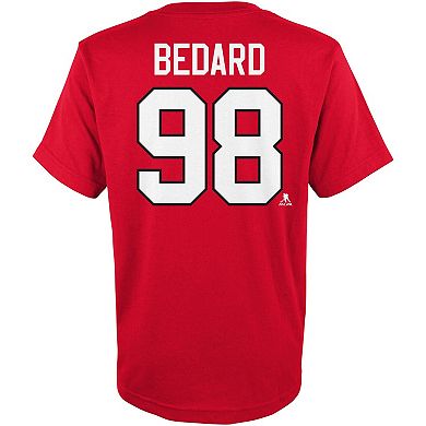 Preschool Connor Bedard Red Chicago Blackhawks Authentic Stack Name & Number T-Shirt