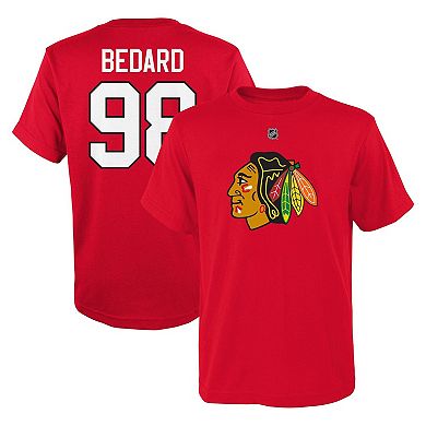 Preschool Connor Bedard Red Chicago Blackhawks Authentic Stack Name & Number T-Shirt