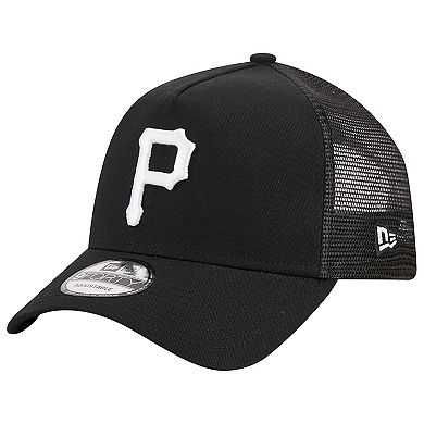 Men's New Era Black Pittsburgh Pirates A-Frame 9FORTY Trucker Adjustable Hat
