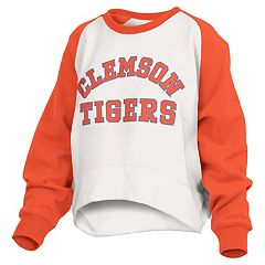 Women's Pressbox Orange Clemson Tigers Comfy Cord Vintage Wash Basic Arch  Pullover Sweatshirt