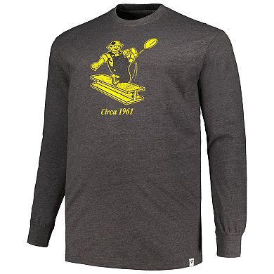 Men's Heather Charcoal Pittsburgh Steelers Big & Tall Throwback Long Sleeve T-Shirt