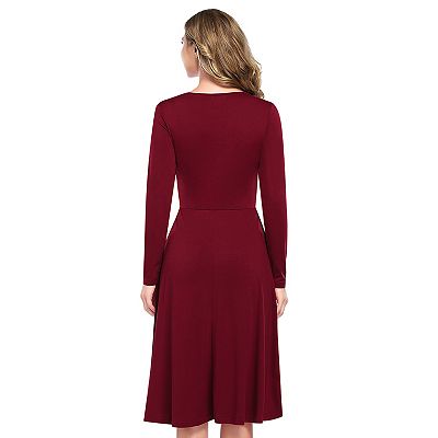 Women s Spring Casual Long Sleeve Empire Waist Dress Ruched V neck Party Dresses With Pockets