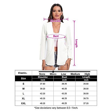 Womens Business Blazer Jacket Long Sleeve Collarless Open Front Cardigan Work Shrug with Pockets