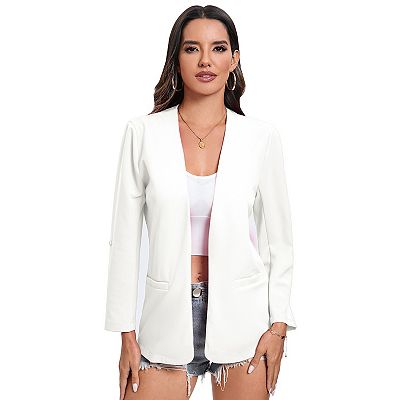 Womens Business Blazer Jacket Long Sleeve Collarless Open Front