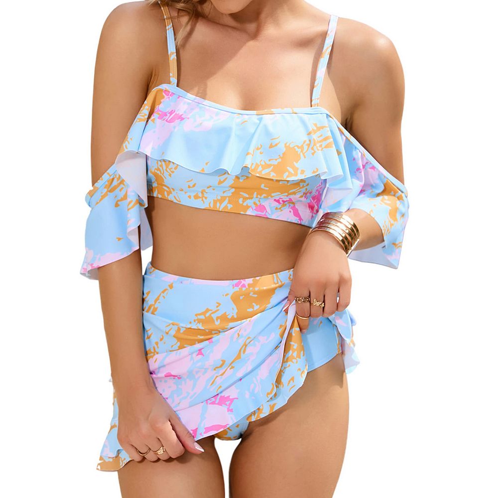 Women Two Piece High Waisted Swimsuit Tummy Control Ruffle Flounce