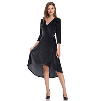 Women's Velvet Long-Sleeved Dress, Formal Cocktail Party Dress with V-Neck and Gray