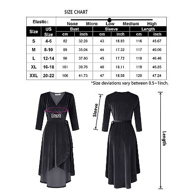Women's Velvet Long-Sleeved Dress, Formal Cocktail Party Dress with V-Neck and Gray