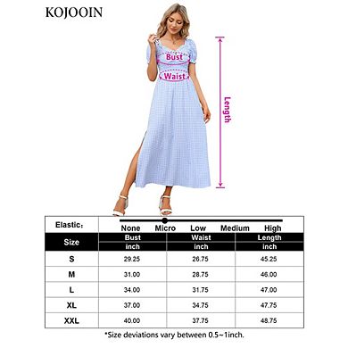 Women's Summer Dress Square Neck Short Sleeve Ruffle Smocked Beach A Line Maxi Dress Blue