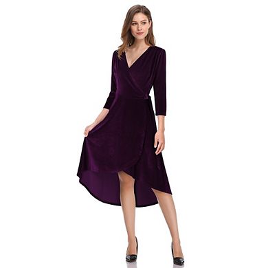 Women's V-Neck Velvet Cocktail Dress, Long Sleeves Velvet Cardigan Wrap for Parties, Purple