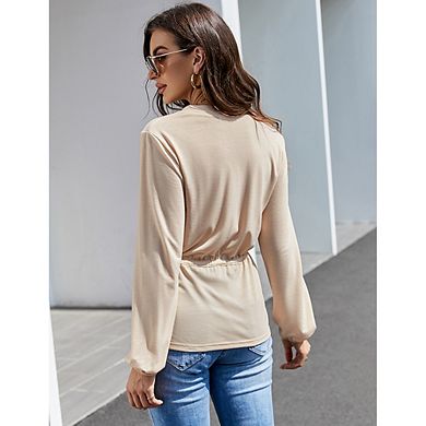 Womens Casual Button Down Peplum Tunic Tops V Neck Long Sleeve Henley Blouse Dressy